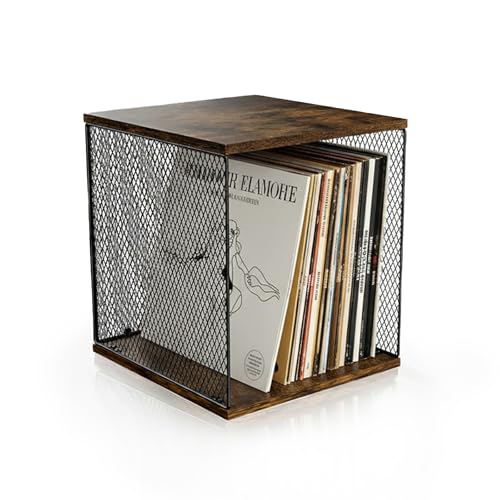 Image of Kryntex Vinyl Record Storage Cube Stackable Wooden LP Album Holder Crate Fits 55–60 Records, Natural Wood Record Organiser Box for Home or Studio