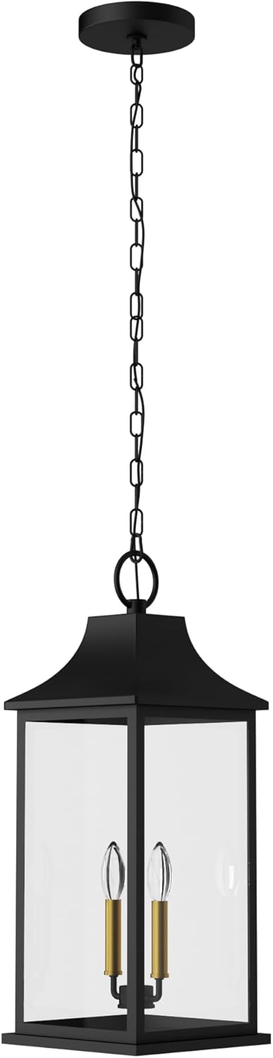 20.5" Outdoor Pendant Light, Outdoor Hanging Lantern Light with Adjustable Chain, Black Outside Chandelier Light Fixture with Clear Glass, Exterior Ceiling Mount Light for Porch, Patio