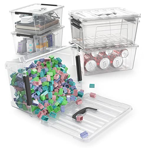 Image of WYT 12 Pack Small 5-Quart Clear Plastic Storage Bins with Lids and Latch Buckles, Storage Organizer Container with Handle