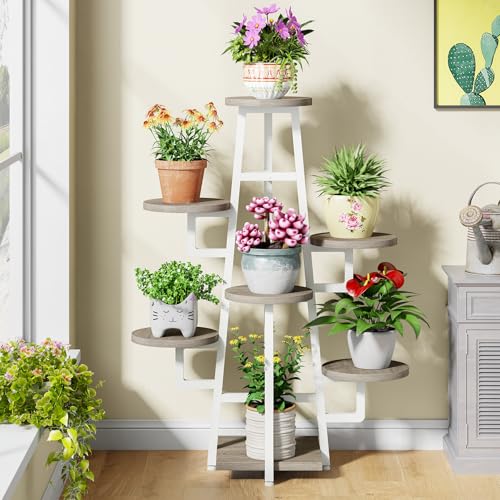 Image of Tribesigns 7 Tier Plant Stand Indoor, Tall Plant Shelf for Multiple Plants, Wooden Corner Plant Pots Holder Rack Flower Stand Shelf Planter Organizer for Living Room Balcony Garden, Beige Brown