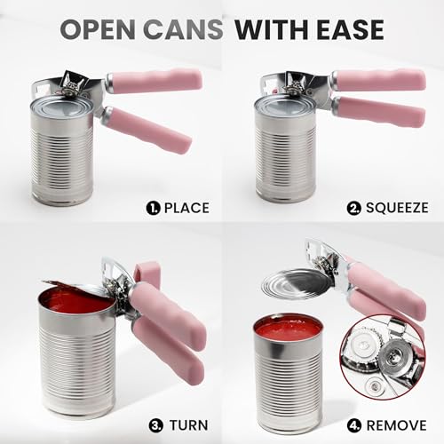 Image of Zulay Kitchen Manual Can Opener Heavy Duty Patented Stainless Steel, Pink