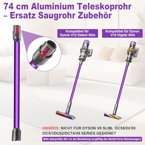 Swetfela Verlängerungsrohr für Dyson V12 Detect Slim / V10 Digital Slim Stabstaubsauger, 74cm Aluminium Ersatz Teleskoprohr Schnellspanner Verlängerungsstange für V12/V10 Slim Ersatzteile （Violett）