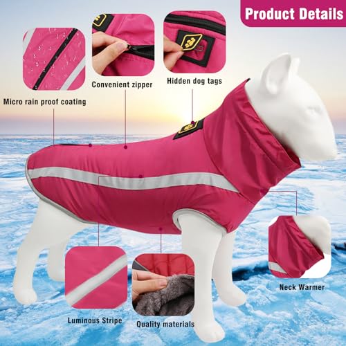 Hunde Winterjacke, Warme Hundejacke Mantel für Mittlere und Große Hunde Winter Wasserdicht Hundekleidung Reflektierende Fleece Welpen Outdoor-Mäntel für Labrador, Bulldogge, Samoye (4XL/53cm, Rosa)