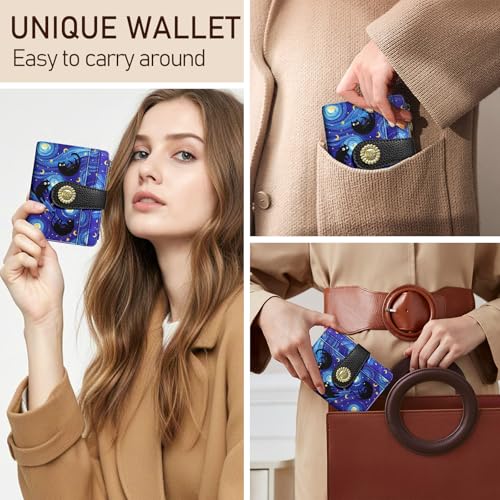 Image of Kelvoris Black Cat Bohemian Small Rfid Women Wallet Zipper Coin Pocket | Vintage Bifold PU Leather Compact Cash Credit Card Holder Travel Purse for Female Ladies Teen Girls 1 ID Window 10 Card Slots
