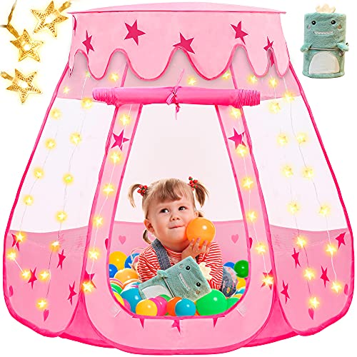 Kids Play Tent, Kidsbro Princess Tent Pop Up Tent with Blanket and Star Lights, Princess Castle Kids Playhouse with a Carrying Bag, Foldable Ball Pit Kids Tent for Toddler Girl Indoor or Outdoor Games