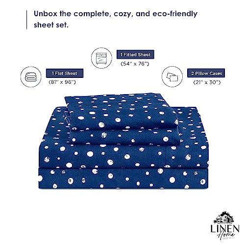 Image of Linen Home Cotton Lyocell Blend Percale Sheet Set Full Size - 4 Piece Deep Pocket Bedding, Pre-Washed & Shrunk, Crisp Cooling Fabric, Fade-Resistant, Hotel Luxury, Wrinkle-Free - Polka Navy
