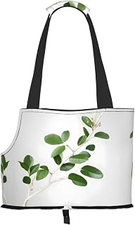 Bolsa de transporte plegable para perros con estampado de ramas verdes naturales, color blanco, adecuado para perros pequeños y gatos para viajes al aire libre