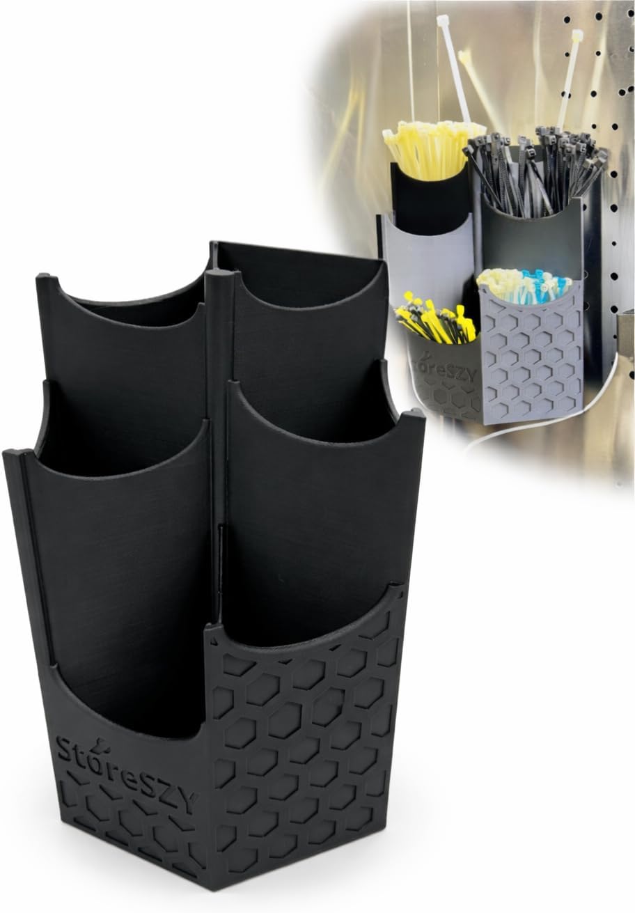 Magnetic Zip Tie Holder – Tool Organizer with Rubberized Magnets | Multiple Sizes & Colors for Garage, Shop, or Toolbox Storage (Black, Tall-Multipocket)