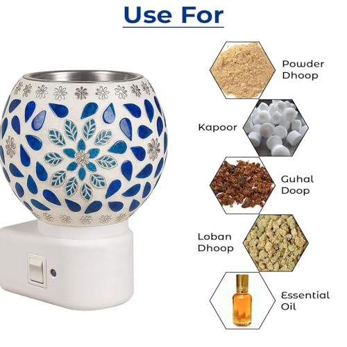 Image of Glass Electric Diffuser for Home /Kapoor Dani Electrical Camphor /Essential Oil Diffuser Machine /Kapur Dani for Puja Essentials /Camphor Diffuser Burner Machine with On /Off Switch for Heating