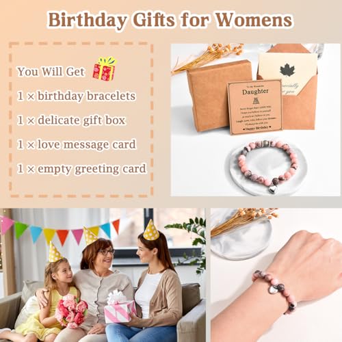Image of Daughter Birthday Gifts, Birthday Gifts for Daughter, Unique Birthday Bracelet Presents with Happy Birthday Daughter Card, Small, Pink