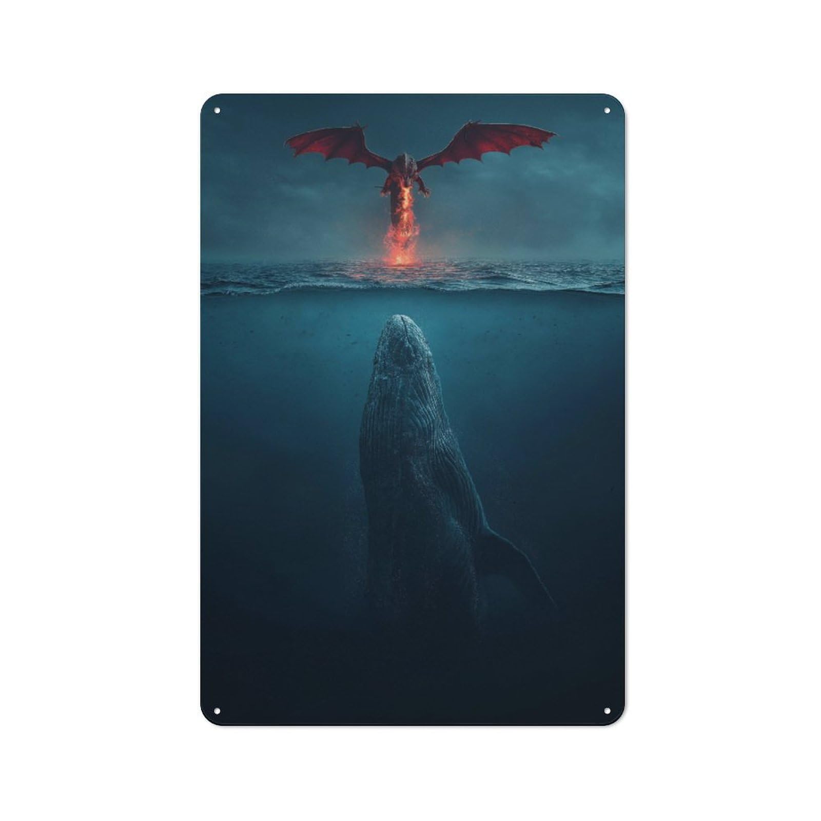 Junmoney Whale Meets Dragon In Deep Sea Fantasy Metal Plaque With Design 30X20cm, Vintage Bistro Wall Plaque For Coffee Bar, Kitchen, Bistro Or Tea Corner