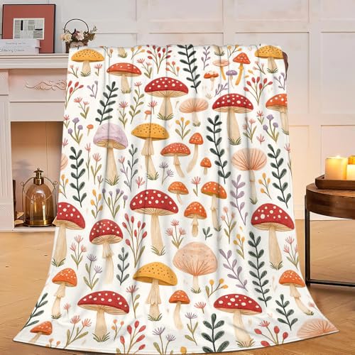 Mushroom Blanket Super Soft Warm Fluffy Fleece Flannel Throw Blanket Cozy Fuzzy Plush Stuff Bedding Blankets Gifts for Women Kids Boys Girls Adults 50X40