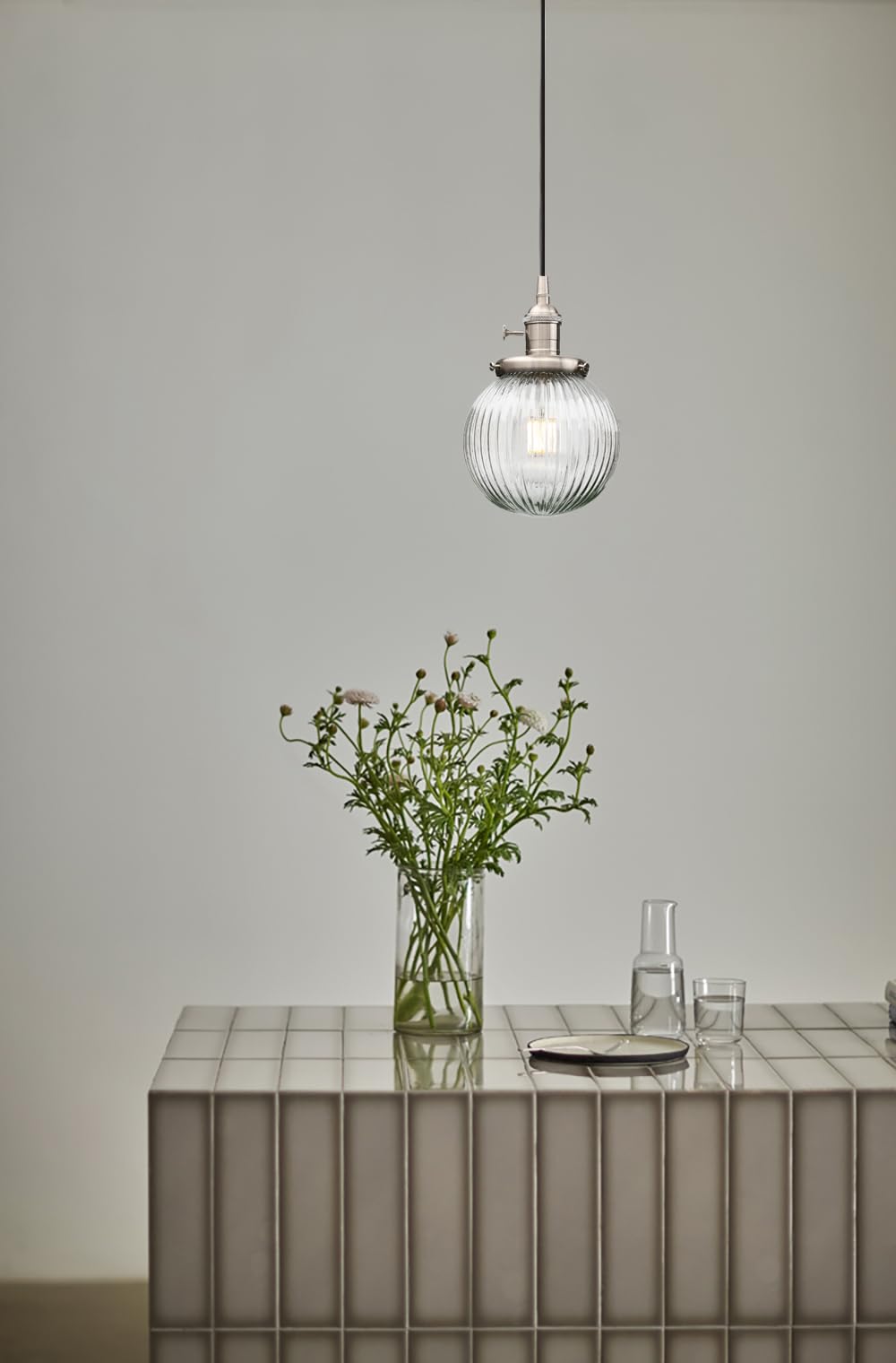 Lampada a sospensione industriale a soffitto in vetro, lampadario soffitto da bar loft retrò con paralume in vetro rigato per isola cucina, sala da pranzo, soggiorno, camera da letto