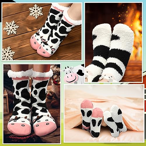 Image of Liitrsh 2 Pairs Fuzzy Slipper Socks with Grippers Animal Sock Sherpa Lining Warm Plush Animal Lover Gift for Valentine's Day