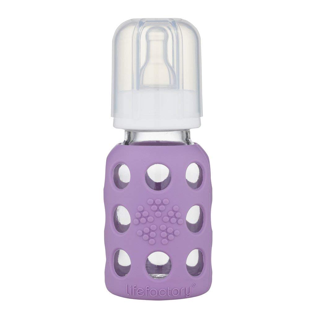 Lifefactory Glass Baby Bottle BPA Free | Protective Silicone Sleeve| 4 oz & 9 oz Pack of 4 | Banana, Mango, Lavender, Grape