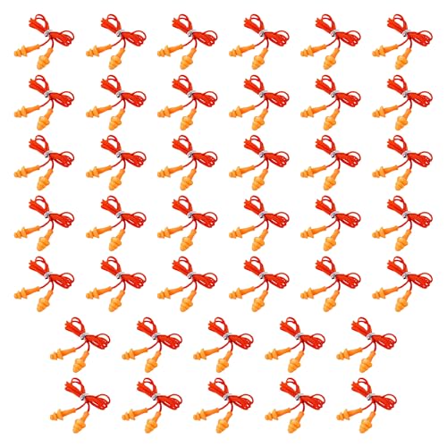 40 Pairs Silicone Corded Ear Plugs Work Safety,Ear Plugs on String,Wired Earplugs,Anti Loss Silicone Earplugs Noise Cancelling,EarPlugs for Sleeping, Work,Studying, Travel, Shooting Range(Orange)