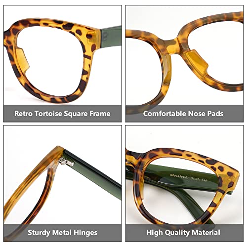 Image of Zeelool Unisex Retro Oversized Square Blue Light Blocking Glasses Harrell ZOP049594-07 Tortoise