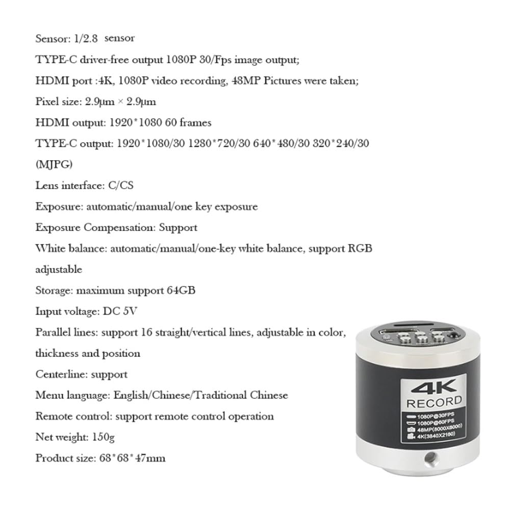 Microscope 48MP HDMI 100X Set HDMI VGA USB Digital Video Monocular Microscope Camera 100X C-Mount for Soldering Phone Repair Tools