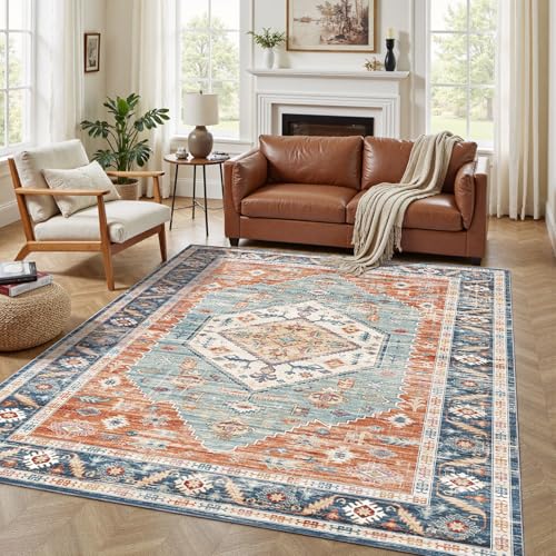 YULEYU Vintage Teppiche, Großer Teppich, Boho Teppiche, Waschbar Teppich für Wohnzimmer Schlafzimmer rutschfest (Grün, 240 * 300cm)