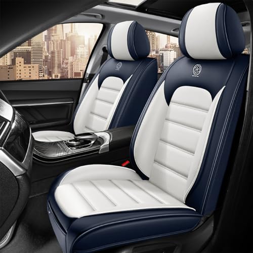Image of Fit for Sedan SUV Pick-up Truck,Automotive,Ice Slik Nappa Leather Car Seat Covers,Waterproof Durability Washable Seat Covers,5 Seat Complete Set Standard Full Coverage Car Seat Cover(Blue & White)