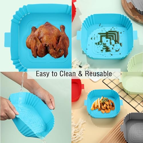 Image of Silicone Air Fryer Liners,LYHOLKEER 4Pcs 7.6inch Square Airfryer Silicone Liners Reusable for 3-6QT Air Fryer,Replacement Of Flammable Parchment Paper,Food Safe,Easy to Clean,Air Fryers Accessories