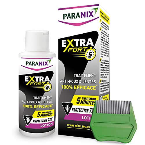 Paranix Extra Fort 5 minutes - Lotion Anti-Poux et Lentes 100% efficace* 2 en 1 : traite et protège – 100 ml – Peigne fin en métal inclus