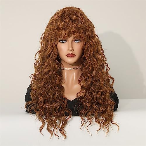 Perruque naturelle longue bouclée rouge brun finition haut de gamme - 6