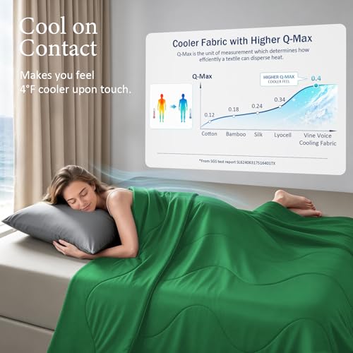 Image of Cooling Comforter for Hot Sleepers, Queen 90x90, Emerald Green | Cooling blanket feel, Q-Max >0.4 cool touch, double-sided cooling, Sorona fill, for night sweats, lightweight & breathable
