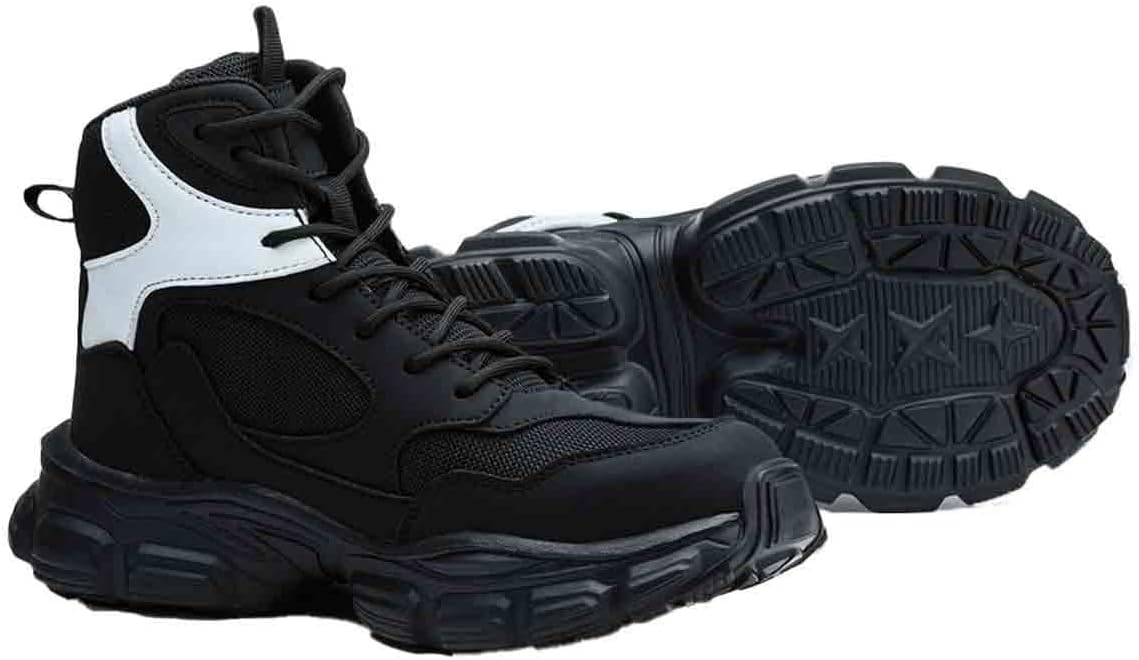 Breathable Work Safety Shoes, Steel Toe Protection Shoes for Women, Anti-Smash and Anti-Puncture Labour Insurance Shoes, High-top Anti-Slip Adventure Sneakers(Black,EU 37)