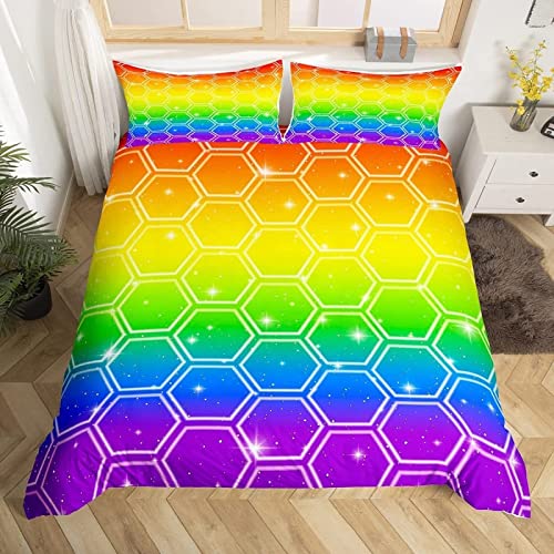 Fundas Nordicas Cama 105 Juvenil Panal Colorido, Juego de Ropa de Cama Microfibra, Funda Edredon 180x220 cm con Cremallera y 1 Funda de Almohada 50x75 cm