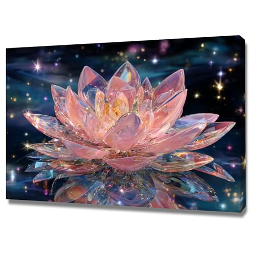 Murale botanique lotus rose 60x90cm encadrée pour décoration salon ZAMAEIU