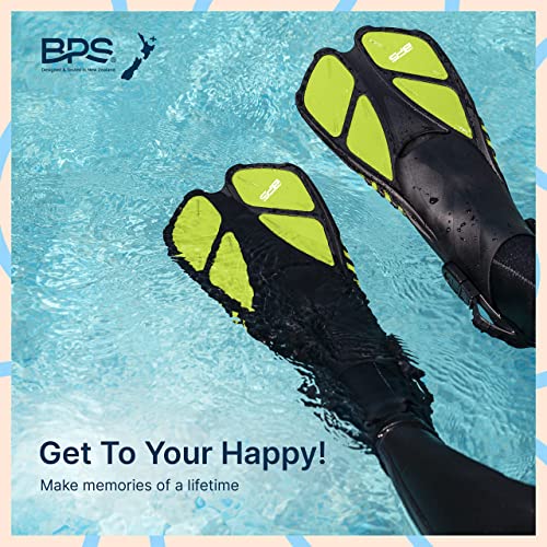 Bps Swim Fins - Open-Toe And Open-Heel Design - For Free Diving, Snorkeling, Scuba Diving - Adjustable Swim Flippers For Kids And Adults - Unisex - With Carrier Bag (Translucent Yellow Green - Xxs/Xs) #TOP6