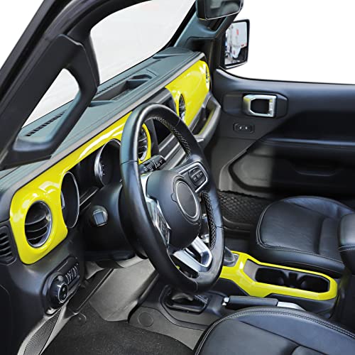 Rt-Tcz For Wrangler Jl Dash Trim Cover, Gear Shift Panel Trim For Jeep Wrangler Jl Jlu Gladiator Jt 2018 Up Yellow Interior Accessories 3Pcs #TOP5