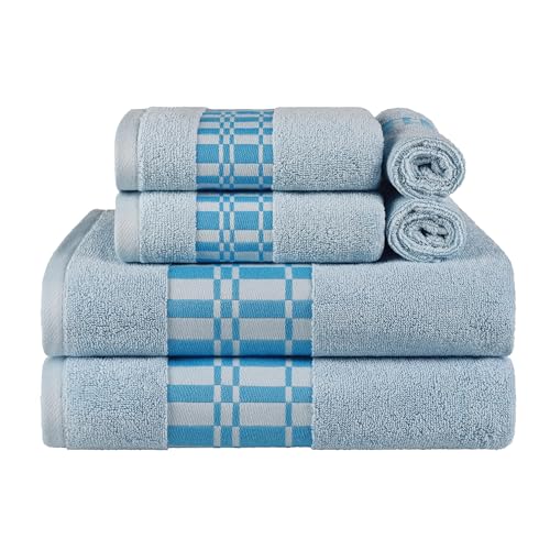 Superior 6-Piece Cotton Towel Set, Geometric Design, Dobby Border, Plush