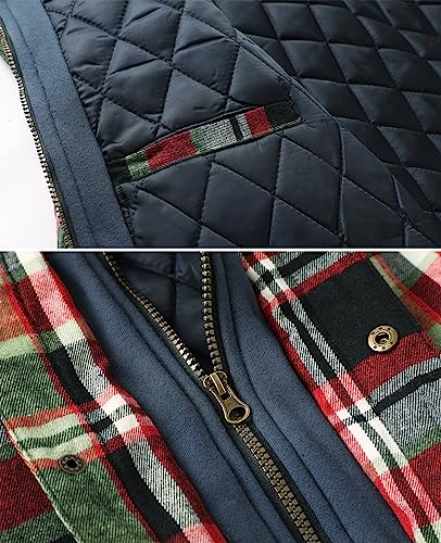 Image of ZENTHACE Men's Quilted Lined Hooded Plaid Jacket,Zipper & Snap Closure