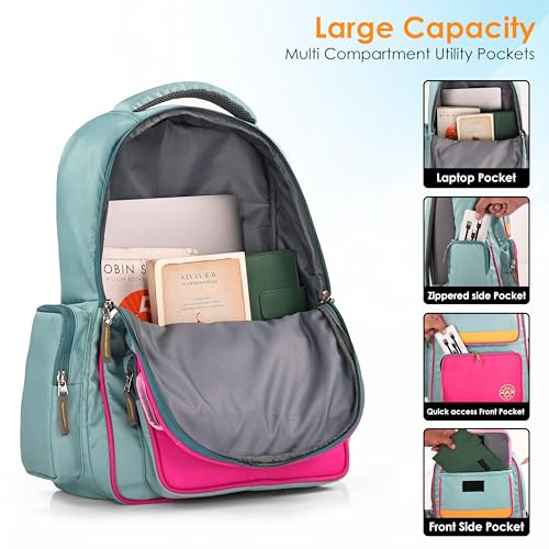 Image of 40L Laptop Backpack for Men & Women | Water-Resistant College Bag with Laptop Compartment (Up to 16 Inch) | Ergonomic Padded Straps | Multi-Compartments Travel Backpack | Aqua Green