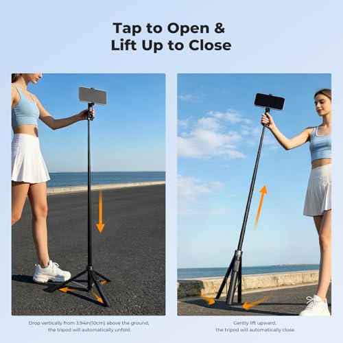 Image of K&F CONCEPT 72 inch Selfie Stick for iPhone, Phone Tripod | Clip & Magnetic, Light, Remote, 1s Open & Close, Compatible with iPhone 17-12 Osmo Pocket 4 /3 Luna Ultra, X97C6