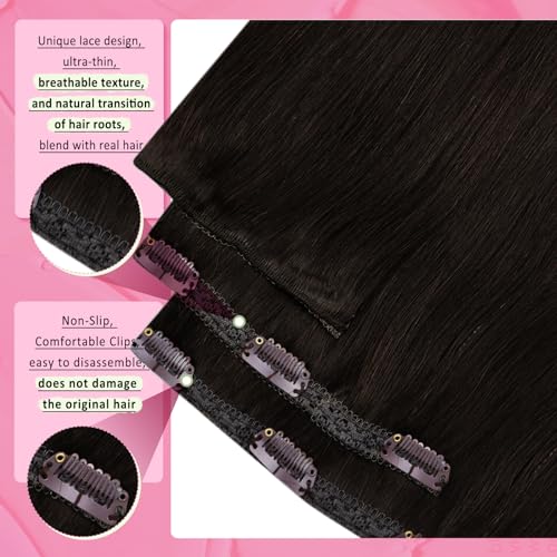 Image of YoungSee Dark Brown Clip in Hair Extensions 120g Straight Real Hair Extensions Clip in Human Hair Darkest Brown, Easy Application Hair Clip ins Extensions for Natural Look 18Inch 7Pcs