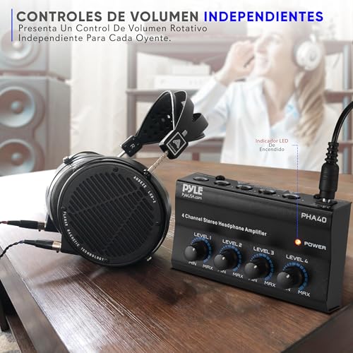 Pyle Mini Amplificador Estereo, Portatil, 4 Canales, Profesional, Conector de Salida de Auriculares, TRS balanceado de 4 ¼", Entrada de Audio, Mezclador de Sonido - imagen 4