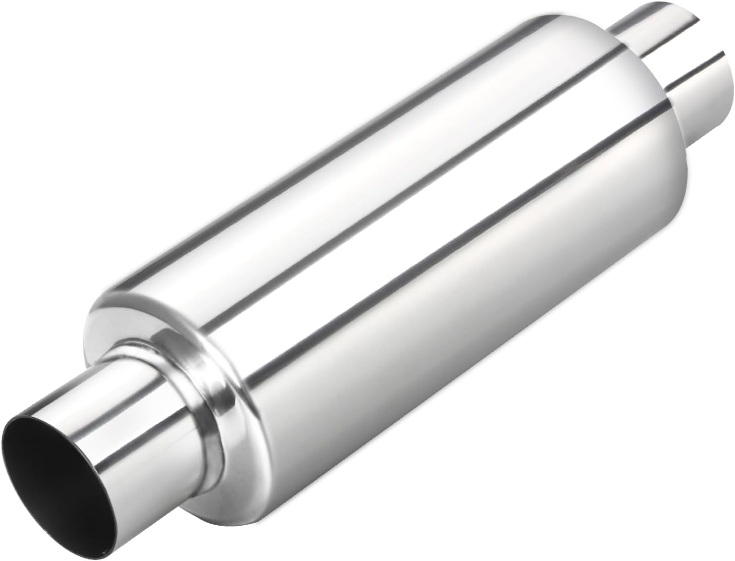 LCGP 2" Inlet Universal Resonator, 2" Outlet 13.77" Overall Length Stainless Steel High Performance Muffler, Polished, Pass-Thru Design