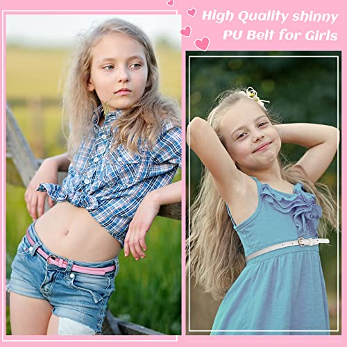 8 Pack Girls Dress Belts Adjustable Skinny Pu Leather Belt Girls Belts For Kids Teen Uniform With O Ring Buckle (35.4 Inch) #TOP6