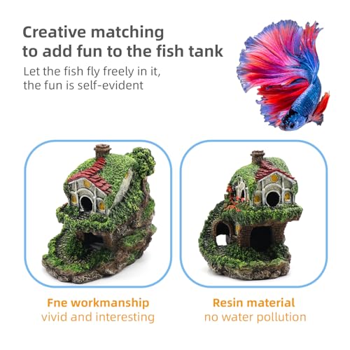 Image of relaqcc Aquarium Decor Hideaway Cave, Betta Fish Tank House Accessories for Amphibians, Goldfish, Shrimp, Conch