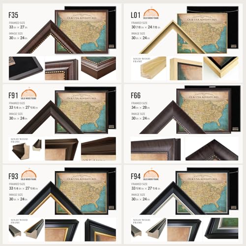 Image of DECORARTS - Personalized Push Pin Travel Map USA, Custom Name, Pin Board Canvas Wall Art, Antique Vintage Old United States Decor, Optional Wood Frame, Giclee Print, Handcrafted in USA, 30x24''