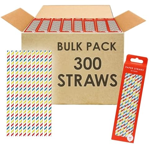 Table Fun 300 x Bulk Stripy Paper Straws Cocktail Disposable Striped Drinking Straws Cover