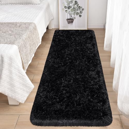 Black Runner Rug for Bedroom 2x6 Fluffy Shaggy Rug Soft