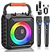 Karaoke Machine, Portable Bluetooth Karaoke Speaker 2 Microphones with DJ Lights for Home Party Outdoor, Wireless Microphone Karaoke for Adults Kids Supports FM/USB/AUX/REC/TF