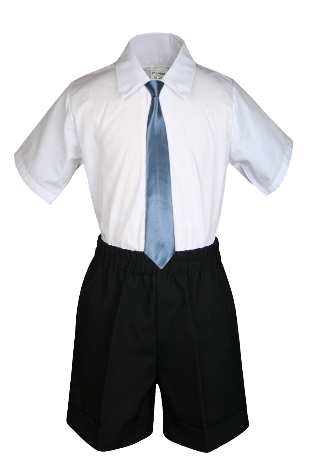 MILLTEX 3 Pieces Set Formal Party Wedding Color Satin Necktie Shirt Black Shorts Set New Born Baby Boy Toddler Sm-4T (3T, Dark Gray)