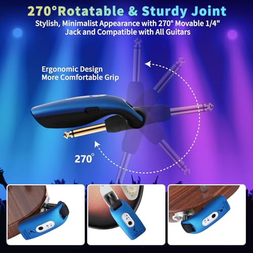Image of A9 Wireless Guitar System 2.4GHz Built-in Rechargeable Lithium Battery 270Rotatable Audio Wireless Transmitter Receiver for Acoustic Guitar Bass Violin Keyboard Electric Instruments, Blue
