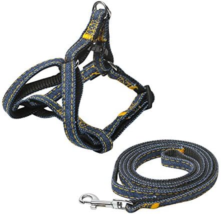 Head Tilt Denim Dog Harness and Leash Kit, Small, Blue Denim (HT61004-S)