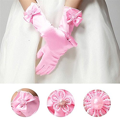 Kids Stretchy Satin Long Finger Dress Bowknot Gloves, 11.4 Inch2